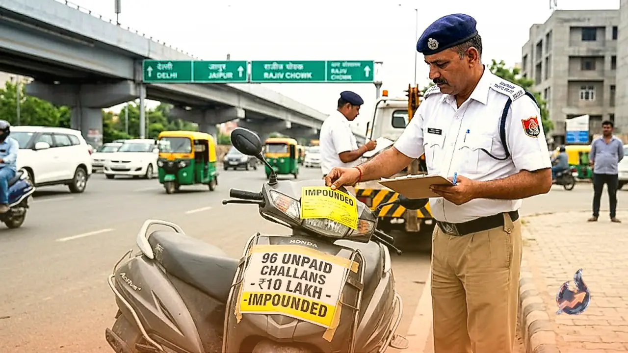 Gurugram Traffic Police Impound Scooter With 96 Unpaid Challans Totaling 10 Lakh Fine