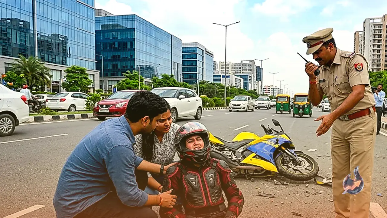 Speeding Car Knocks Down Female Sports Biker in Gurugram Leaving Her Injured as Police File FIR After Horrific Video Goes Viral