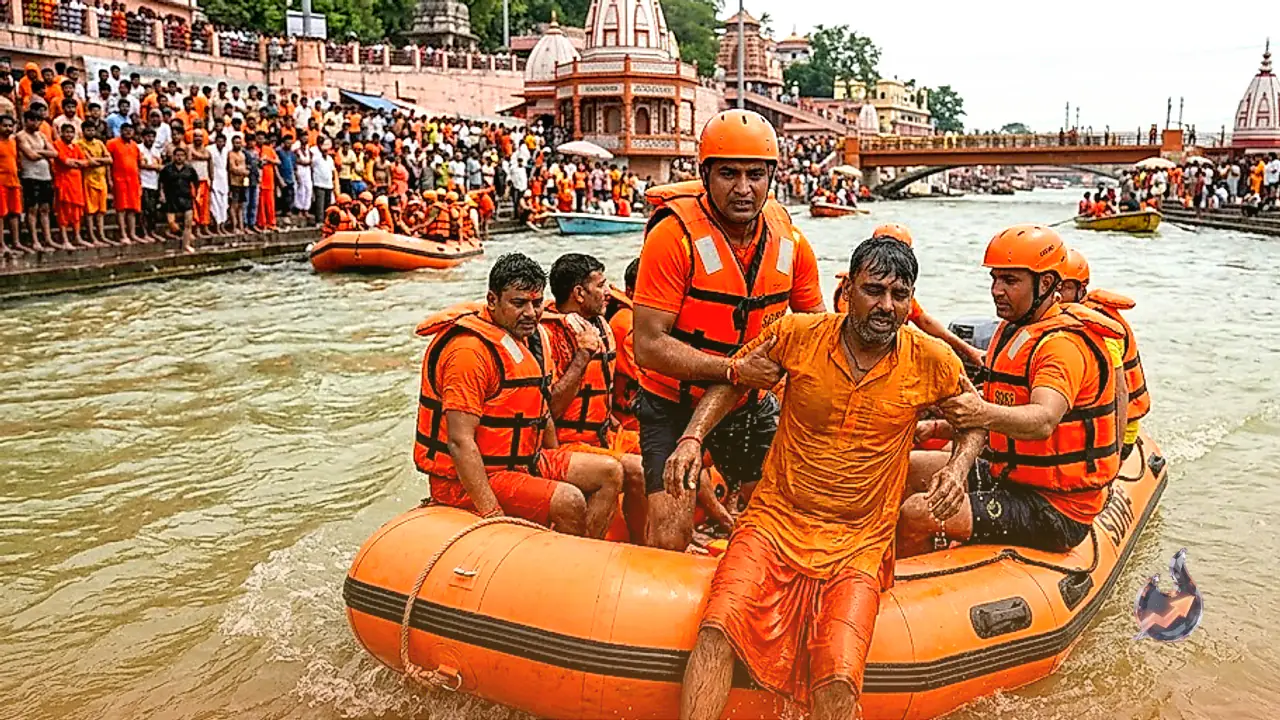 हरिद्वार में गंगा नदी के तेज बहाव में फंसे 18 कांवड़िए, SDRF की त्वरित कार्रवाई से बची जान