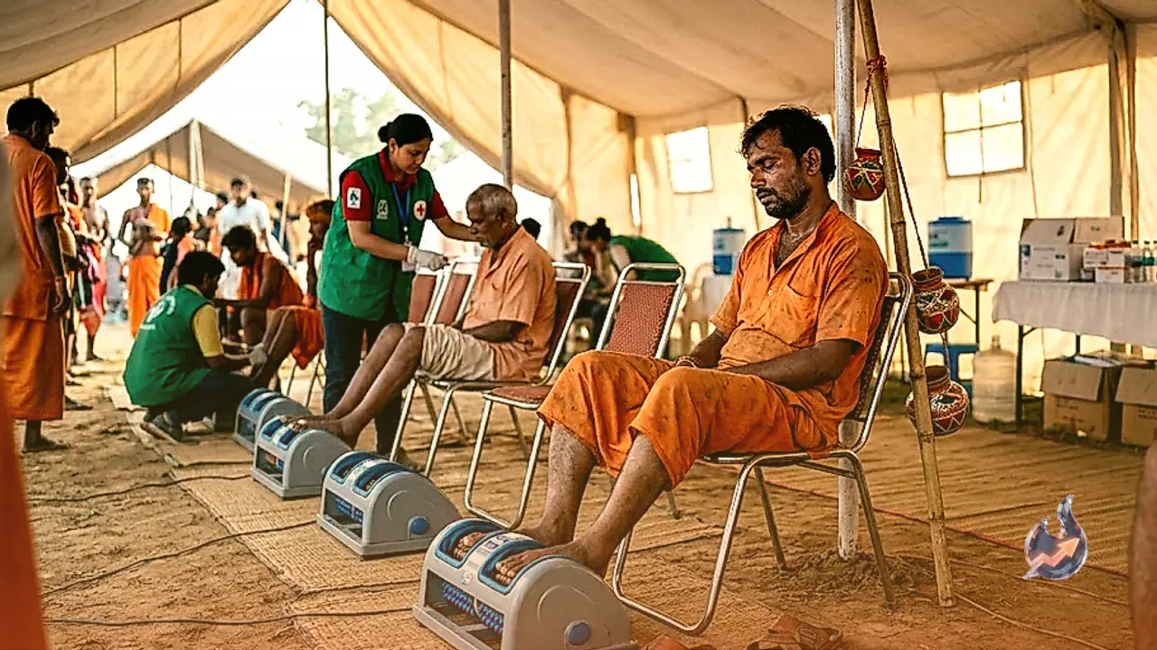 Foot Massage Machines Installed at Saharanpur Relief Camp to Ease Extreme Fatigue of Long-Distance Kanwariyas