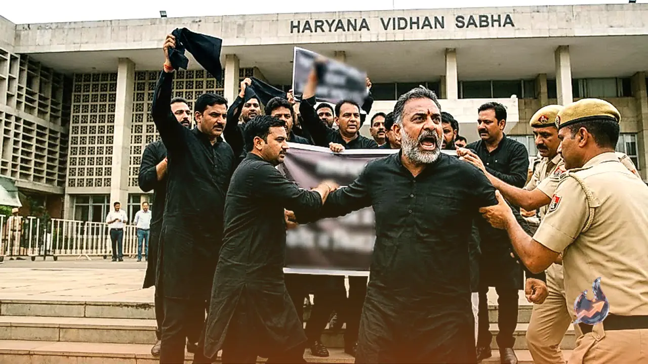 Haryana Assembly Opening Sees Heavy Turmoil as Black-Clad Congress MLAs Protest NEET and Ram Temple Issues