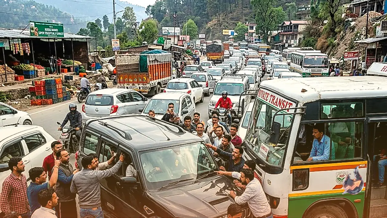 सोलन में एनएच-5 पर बस और स्कॉर्पियो चालकों का विवाद, जमकर हुआ हंगामा और तोड़फोड़