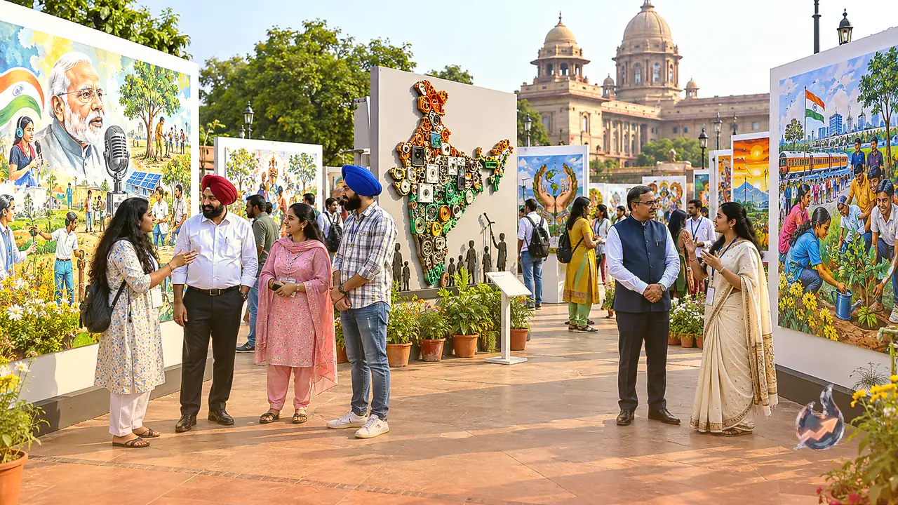 Home Minister Amit Shah Attends 'Mann Ki Baat' Art Exhibition in New Delhi, Highlights Public Participation in Nation Building