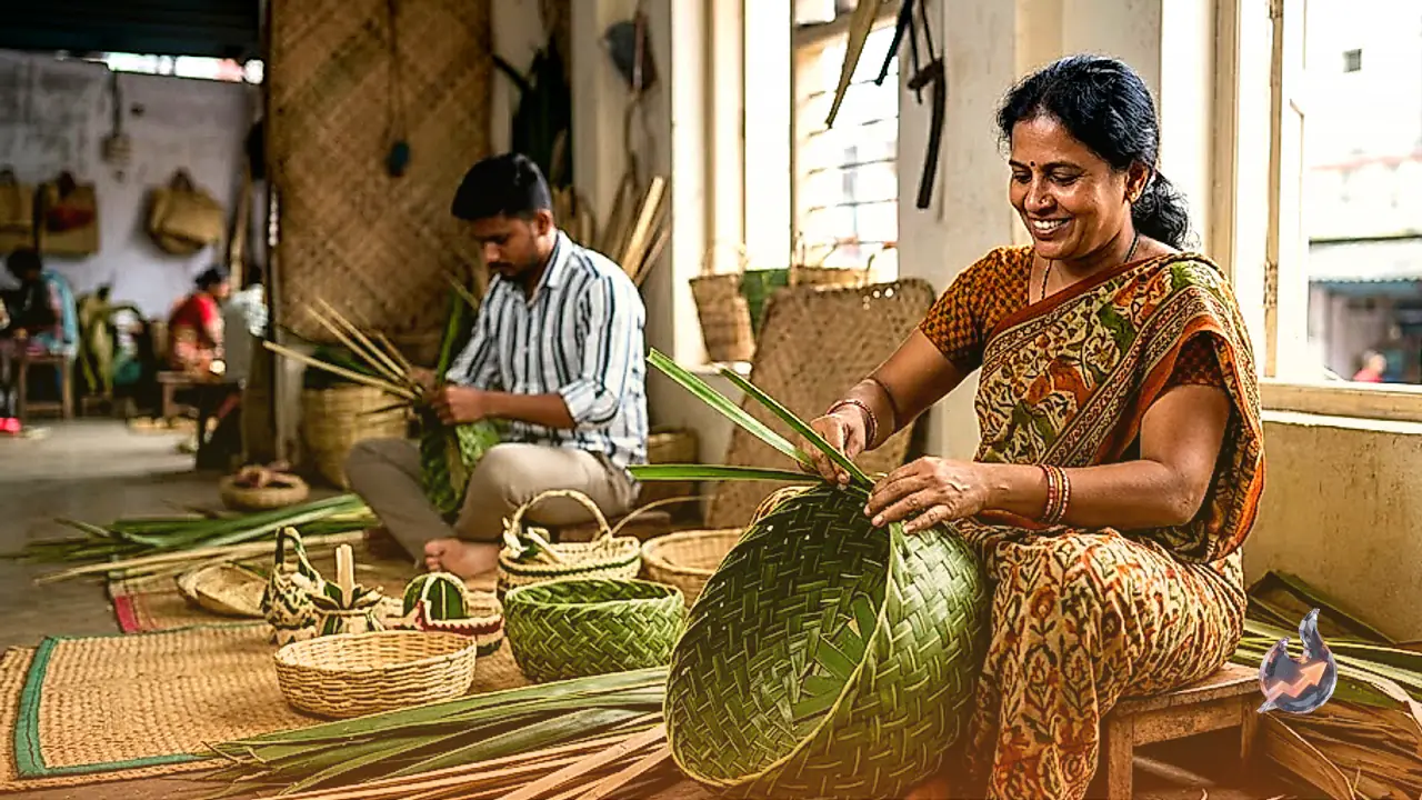 हैदराबाद के गोशामहल में विशाखापट्टनम के कारीगर नारियल के पत्तों से बना रहे पर्यावरण के अनुकूल हस्तशिल्प
