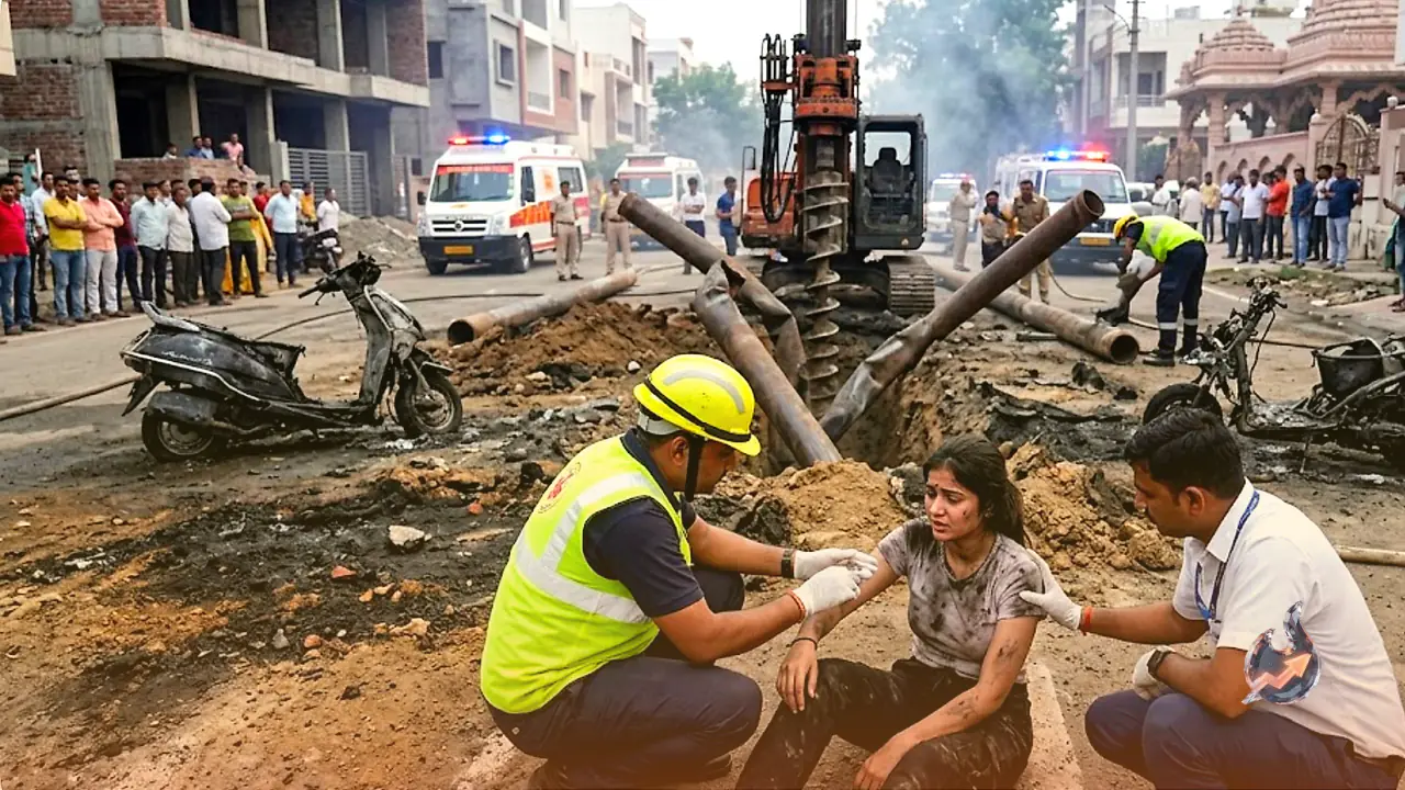 Gas Pipeline Ruptures During Boring Work in Indore, Social Media Influencer Badly Burnt as Four Are Injured
