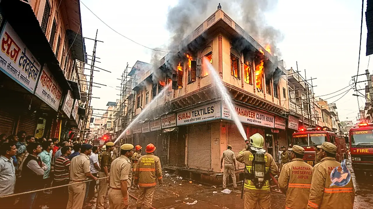 Massive Fire Breaks Out in Three-Story Building at Purohitji Ka Katla in Jaipur