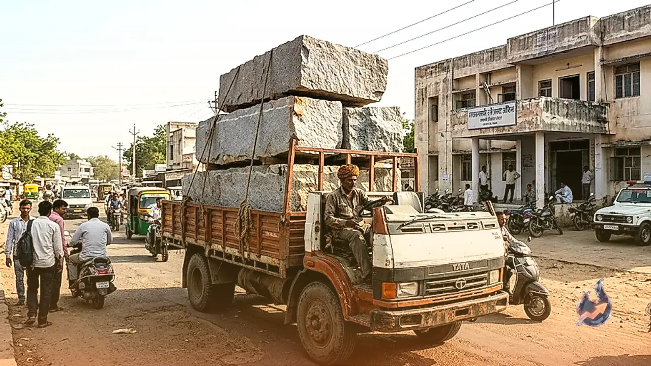 Unsecured Granite Trucks Hazard Jalore Roads as Overloaded Vehicles Pass Transport Office Unchecked
