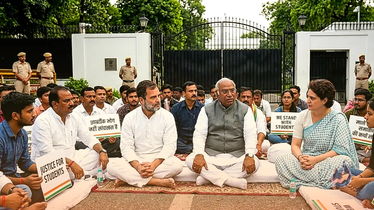 Congress Leadership Camps Outside PM's Residence Backing Student Protesters