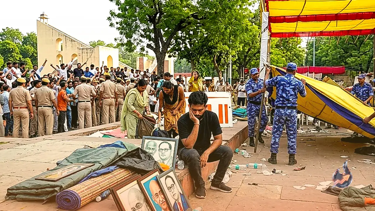 Delhi Police Evicts CJP Protesters From Jantar Mantar Stage As Detention Rumours Spark Chaos