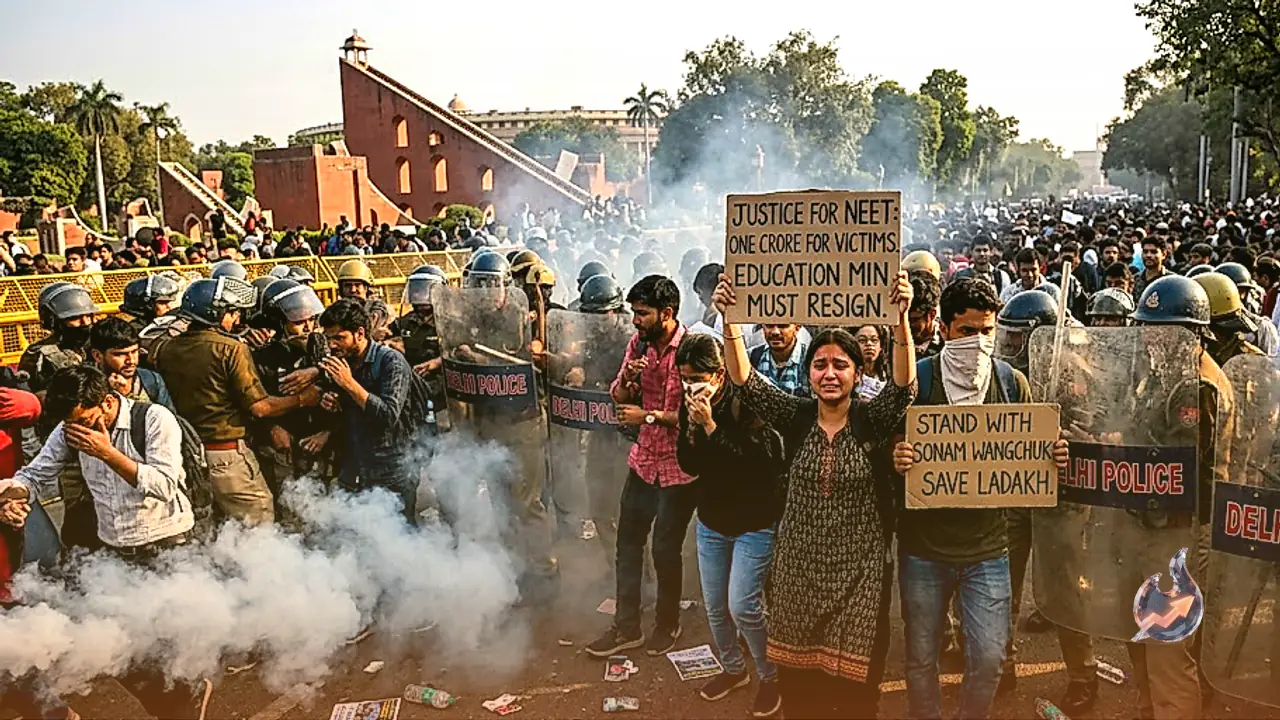 Police Thwart Massive Parliament March From Jantar Mantar as Protesters Present NEET and Sonam Wangchuk Demands to JP Nadda