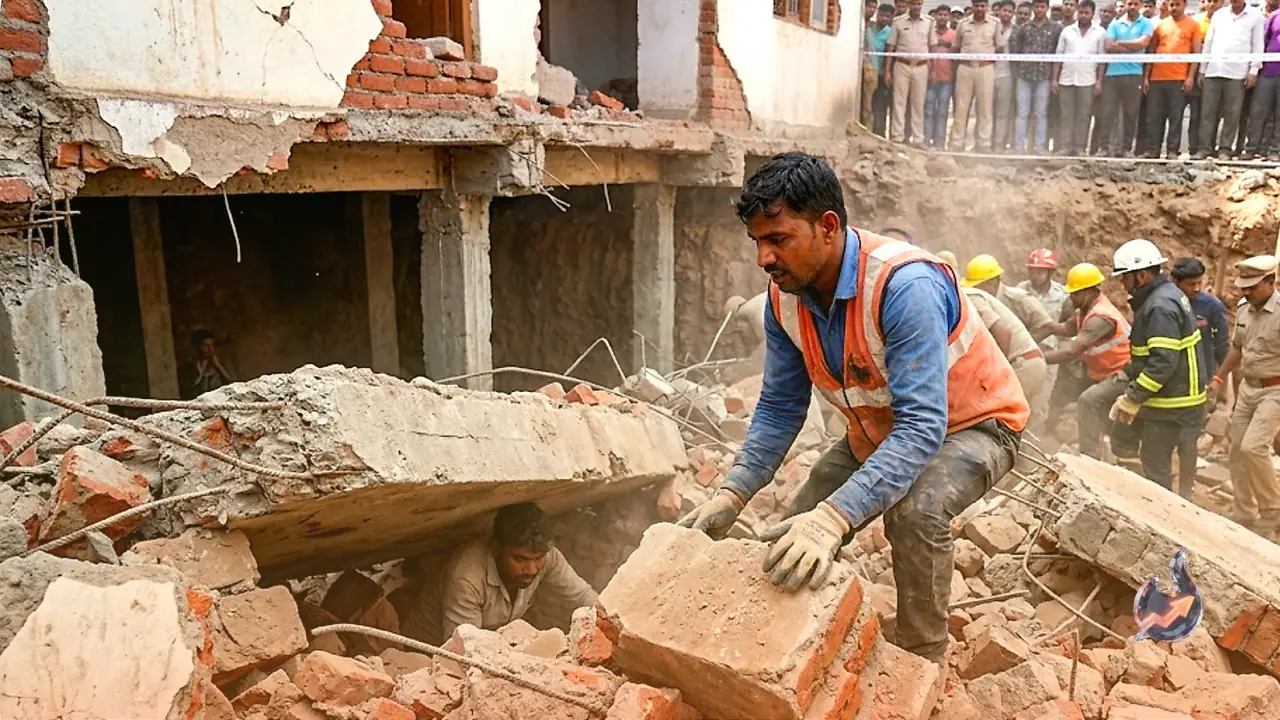 Crumbling Wall Collapses Onto Basement Construction Site In Balaghat, Traps Three Laborers, One Critical
