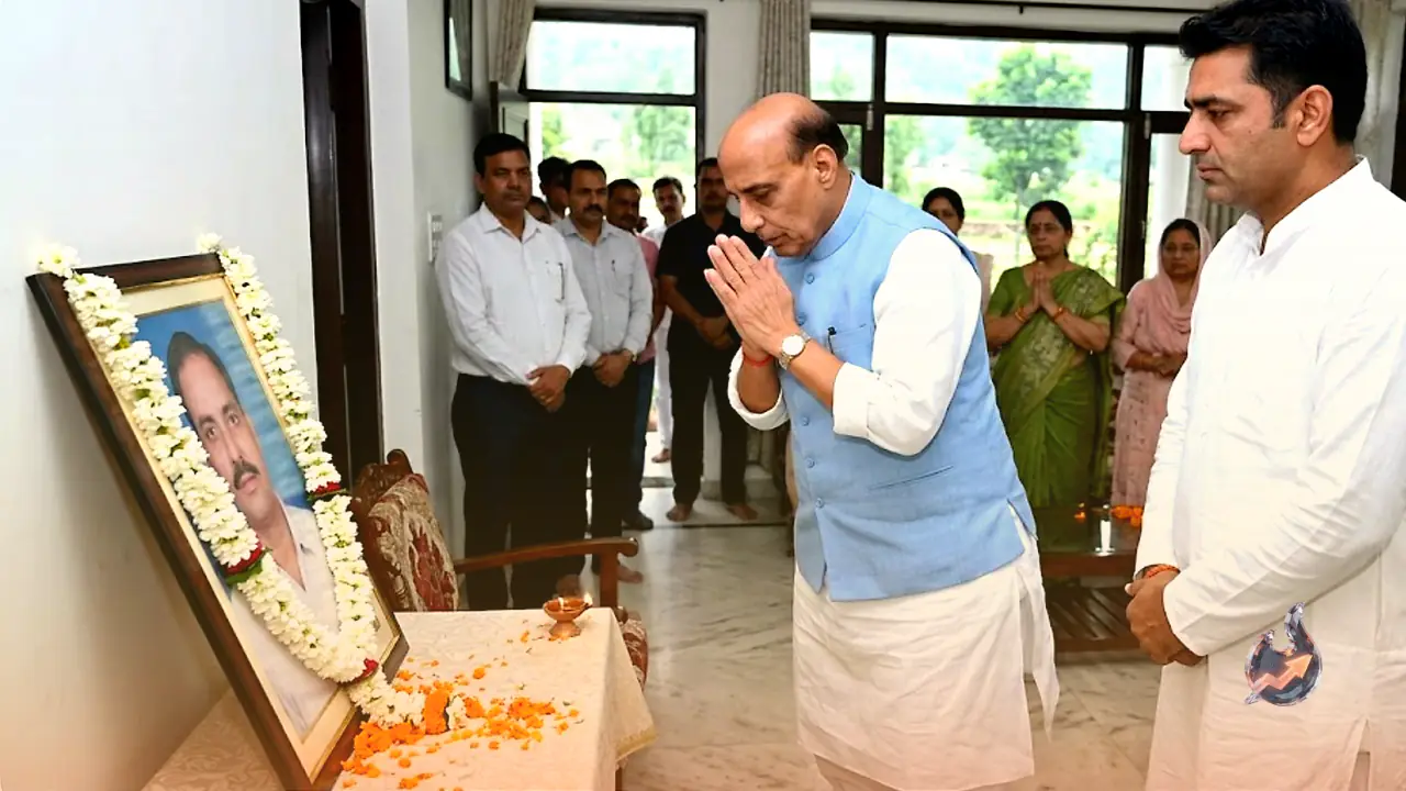 At Jaspal Rana's Dehradun home, Rajnath Singh joins the thirteenth-day mourning rites for the late shooter