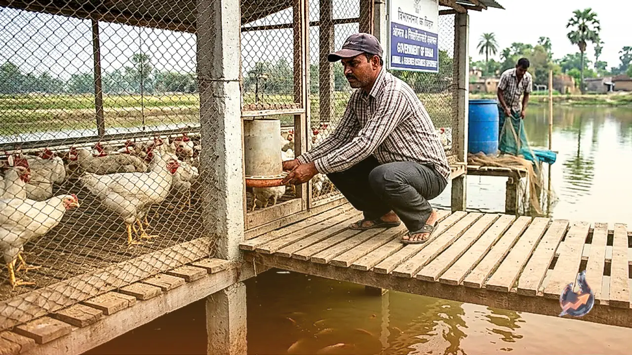 Bihar Farmer Builds Poultry Coop Above His Fish Pond to Cut Feed Costs by 35 Percent