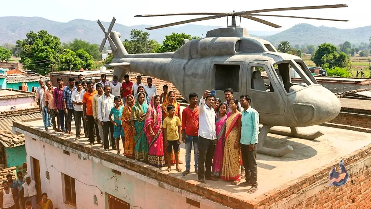 A cement chopper on a Jharkhand rooftop has villagers lining up for selfies