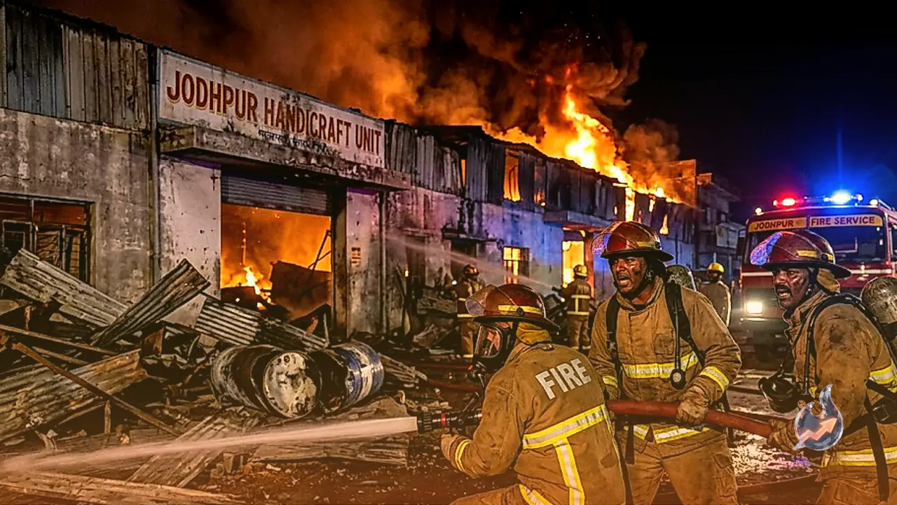 Massive Blaze at Closed Handicraft Unit in Jodhpur as Exploding Chemical Drum Injures 14 Firefighters
