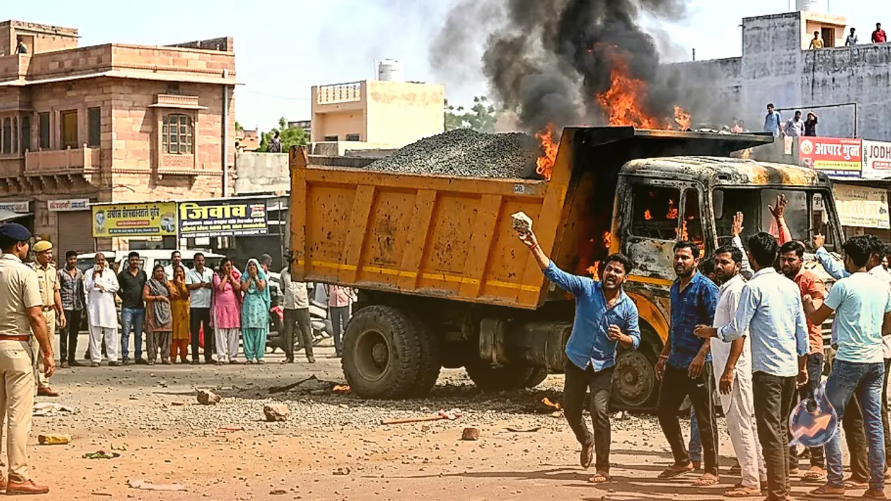 Speeding gravel truck kills woman in Jodhpur, enraged mob sets it ablaze at Jhalamand crossing