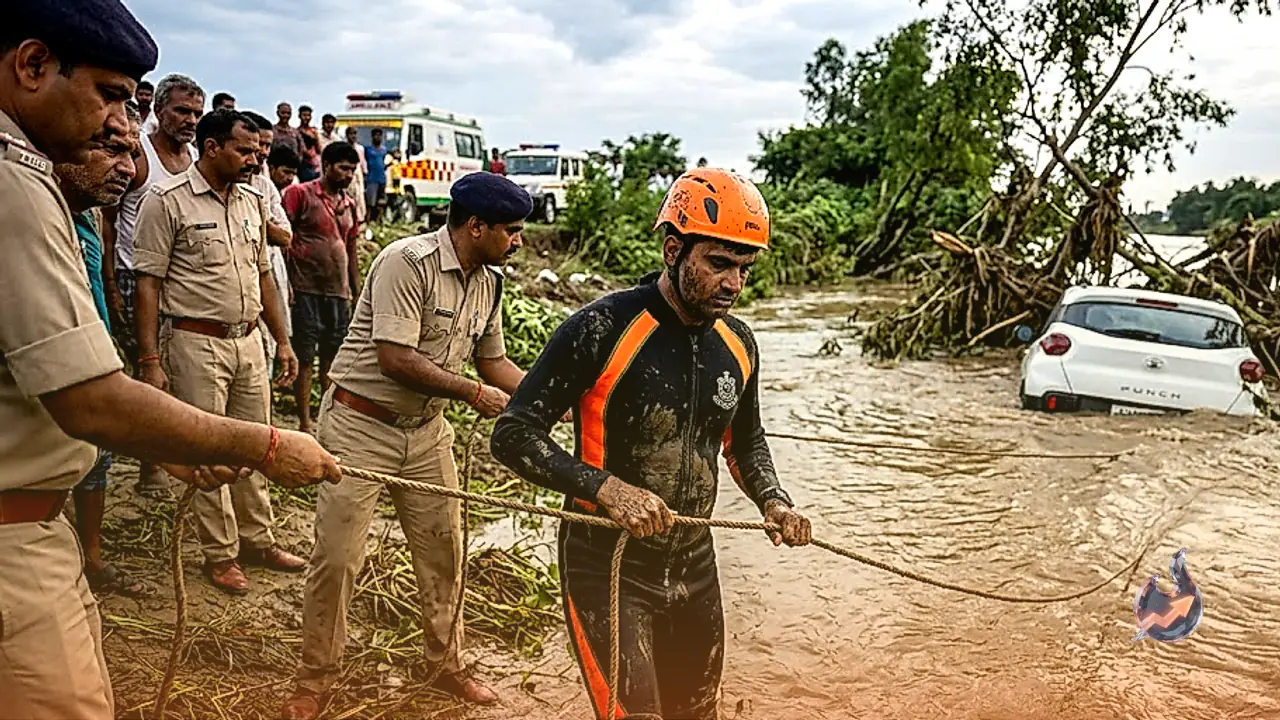 Attempt to Cross Swollen River Proves Fatal in Sachendi Kanpur as Two Youth Drown After Car Is Swept Away