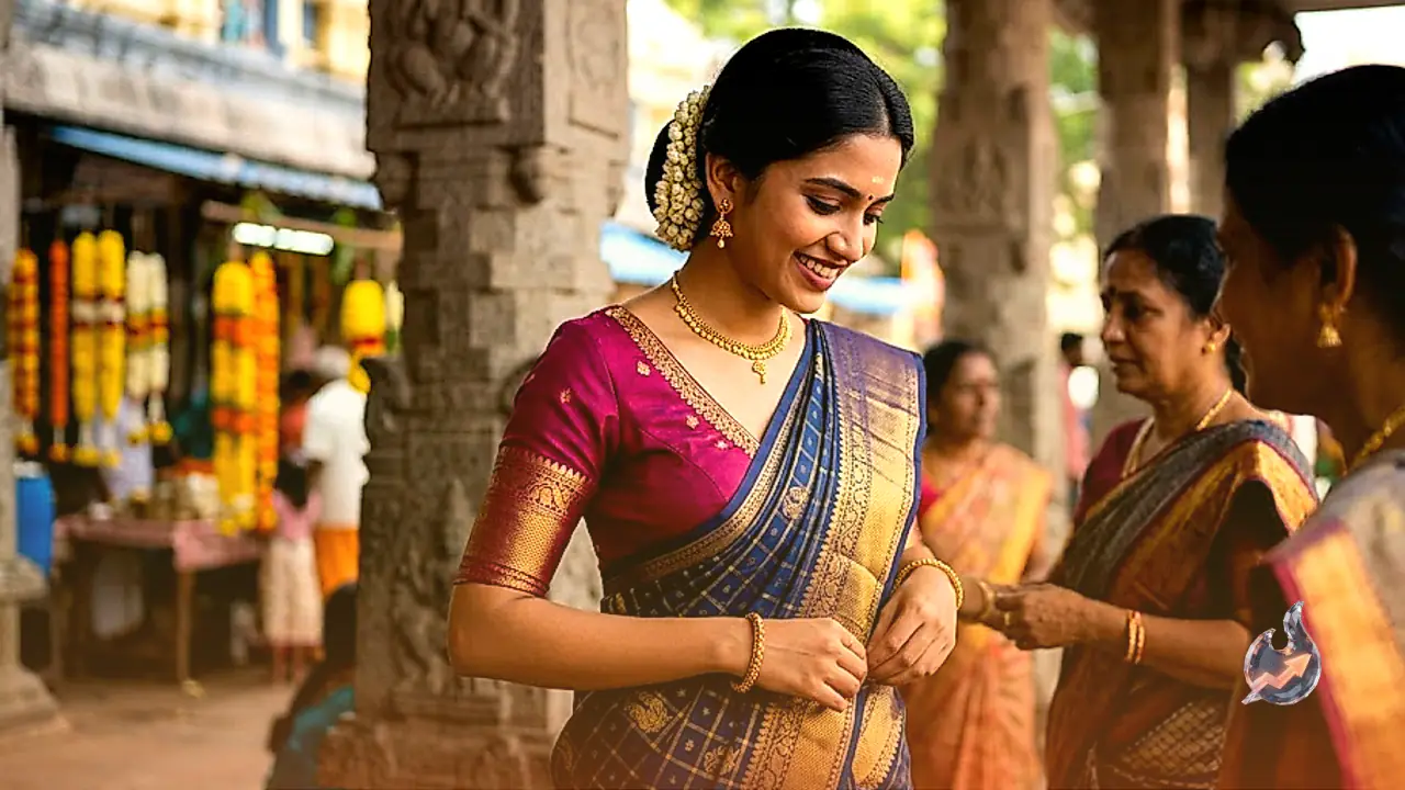 How to Pair a V-Neck Blouse with Kanjeevaram Sarees for a Balanced Traditional Silhouette