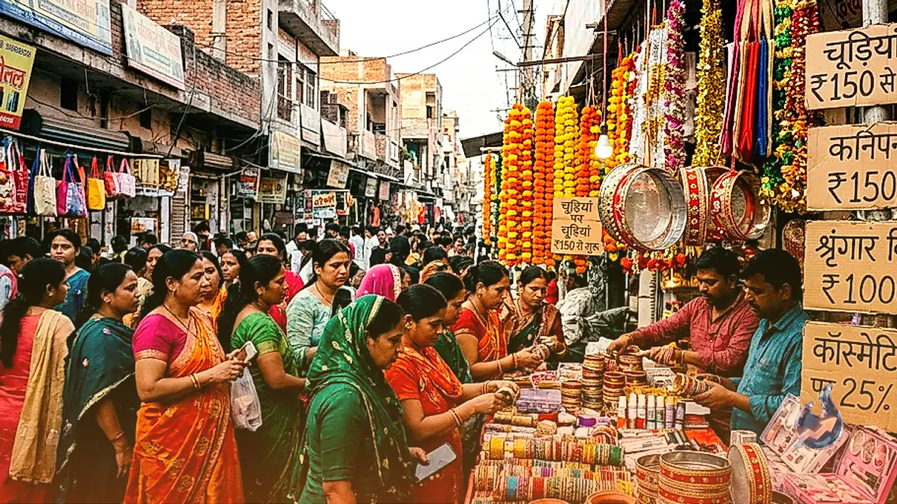Karwa Chauth shopping rush in Ballabgarh Faridabad with items starting from 150 rupees