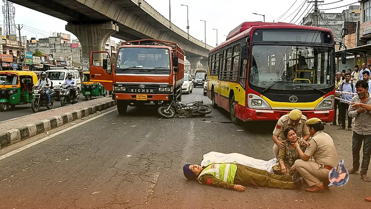 खजूरी फ्लाईओवर पर दर्दनाक हादसा, बाइक की टक्कर के बाद ट्रक से कुचलकर महिला बस मार्शल की मौत