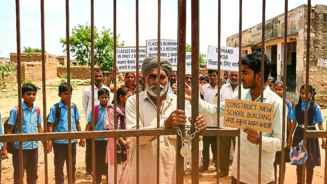Villagers Padlock School Gate in Khajuwala Village After Classes Squeeze Into Just Two Rooms