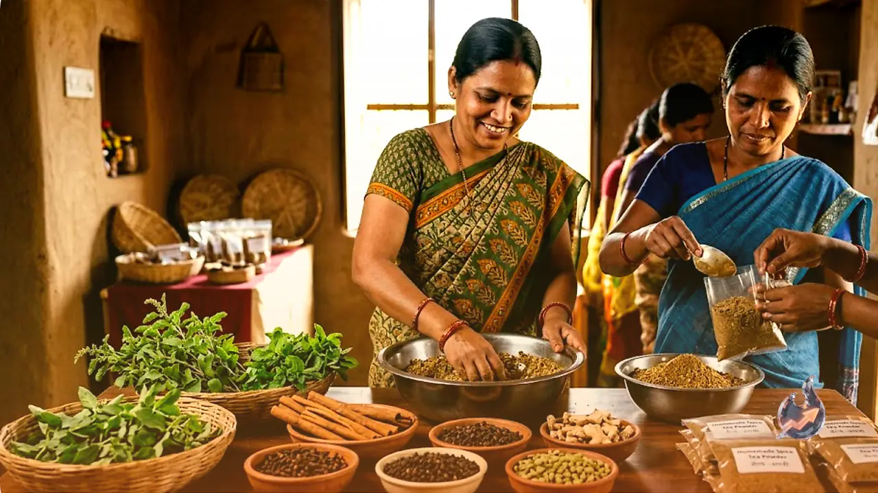 Khandwa women brew a homemade spice tea powder that doubles as a business