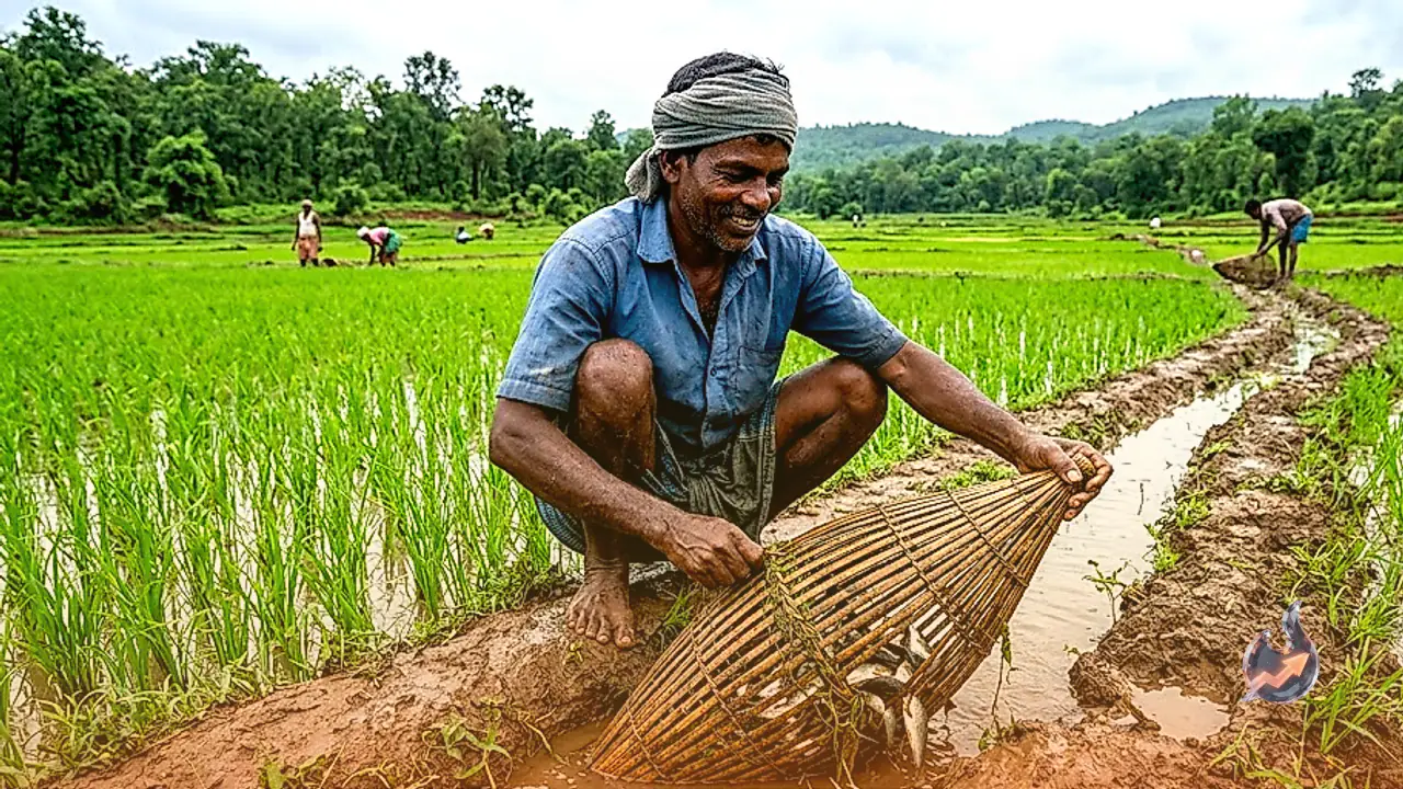 Farmers in Bastar Trap Fish Along Field Ridges Using Bamboo Dandar That Lasts Five Years