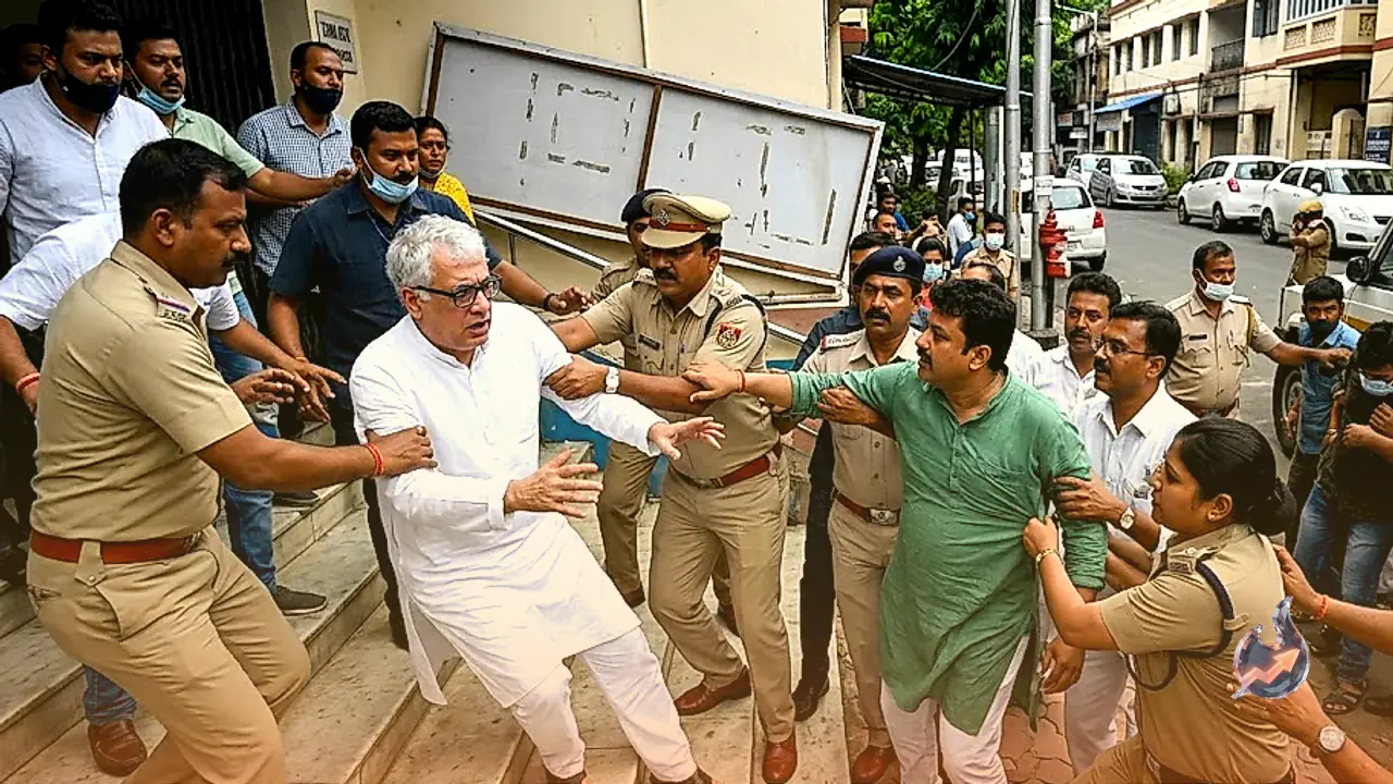 कोलकाता परिसर से तृणमूल का नामपट्ट हटाने पहुंची पुलिस, सीढ़ियों पर संतुलन बिगड़ने से गिरे सांसद डेरेक ओ'ब्रायन