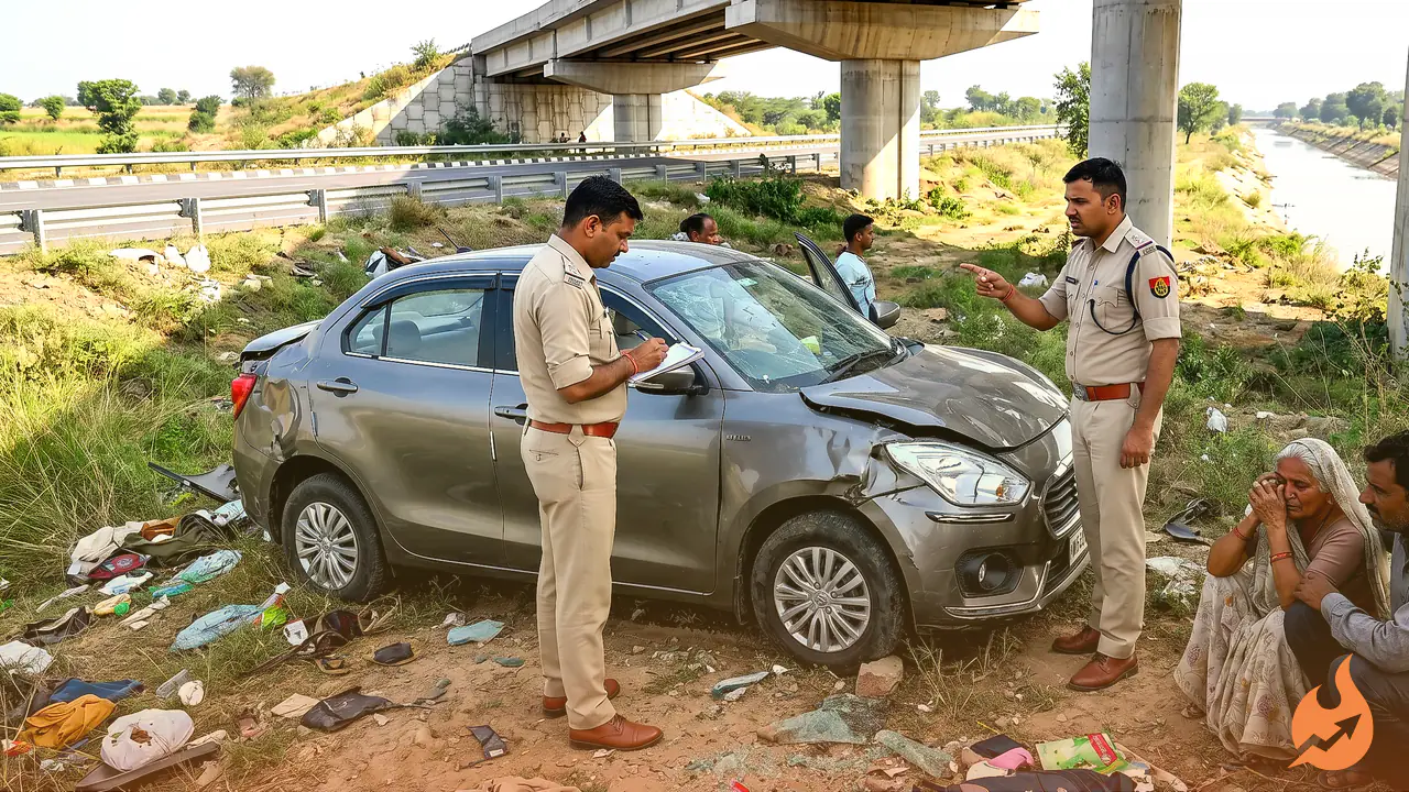 कोटा में दिल्ली-मुंबई एक्सप्रेसवे से नीचे जा गिरी कार, बच्चे और बुजुर्ग की मौत, थानों में क्षेत्राधिकार पर उलझन
