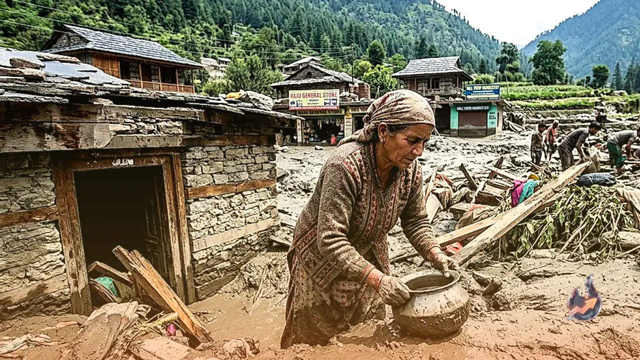 Surge from Parbati Project Tunnel Swamps Palchara Village in Sainj Valley, Burying Homes and Shops Under Debris