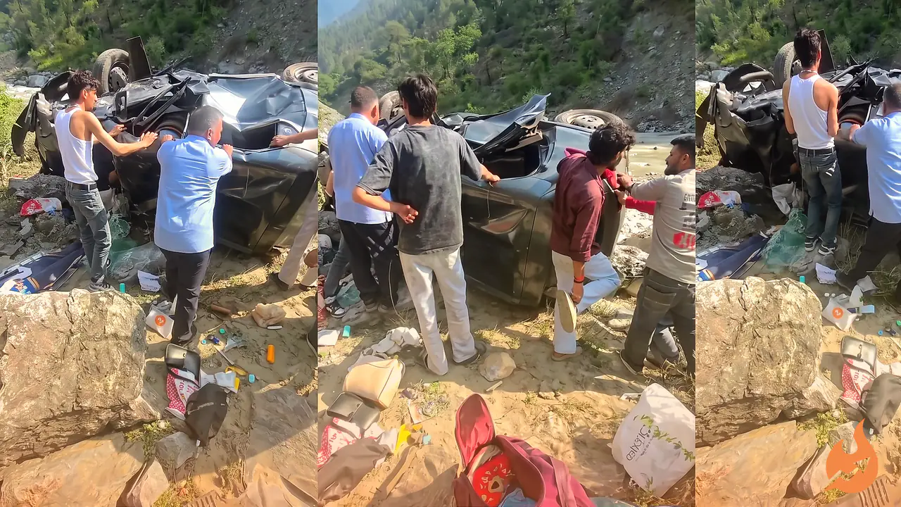 Car Full of Tourists Plunges into Deep Gorge near Kullu, 2 Killed and 3 Injured; Vehicle Smashed to Pieces
