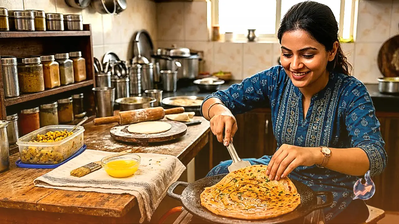 How to Make Crisp Layered Rajasthani Aloo Pyaaz Lachha Paratha at Home