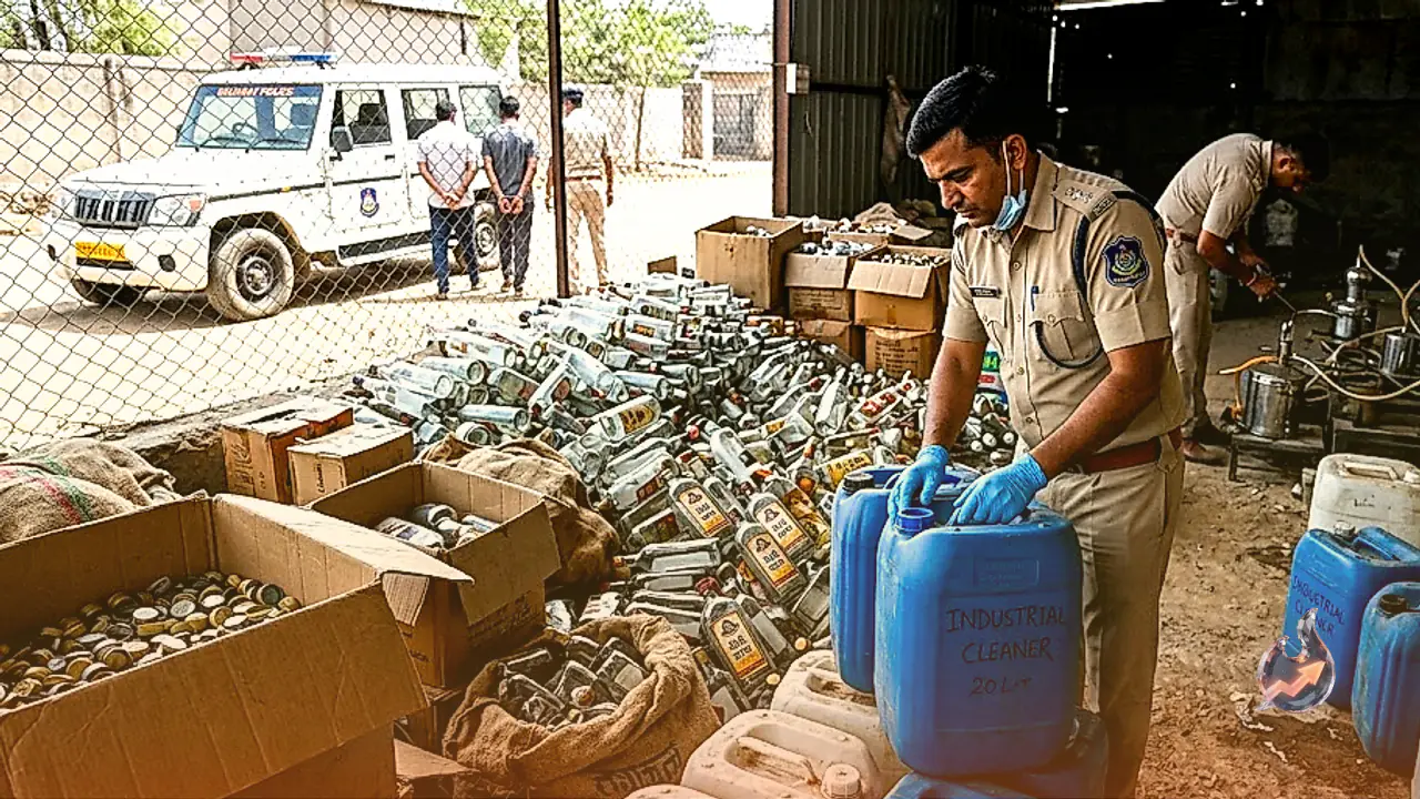 Illegal Distillery Uncovered in Kutch as Police Seize 9,400 Empty Bottles and 600 Liters of Chemical
