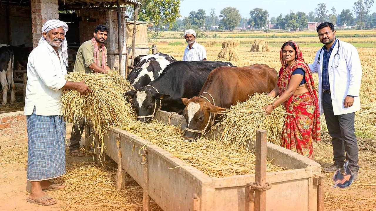 लखीमपुर खीरी में पशुपालक धान के पुआल को बना रहे हैं उपयोगी सूखा चारा
