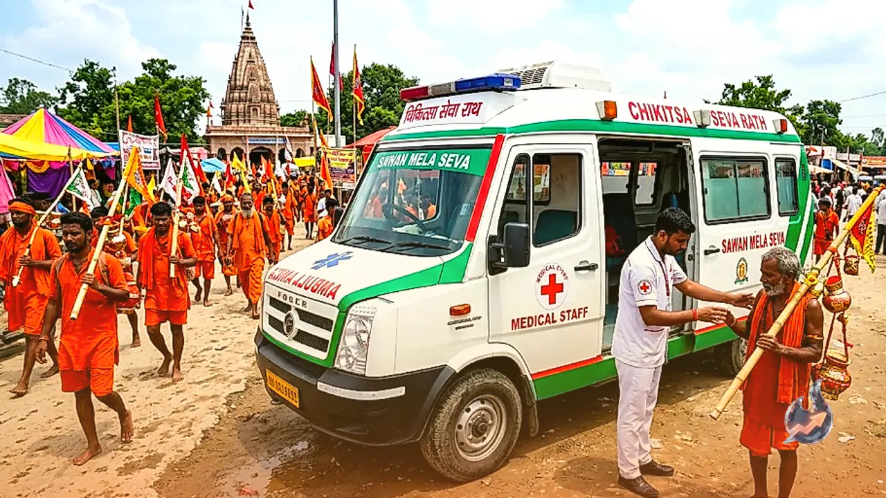 लखीमपुर खीरी के गोला गोकर्णनाथ सावन मेले में कांवड़ियों के इलाज के लिए चिकित्सा सेवा रथ तैनात