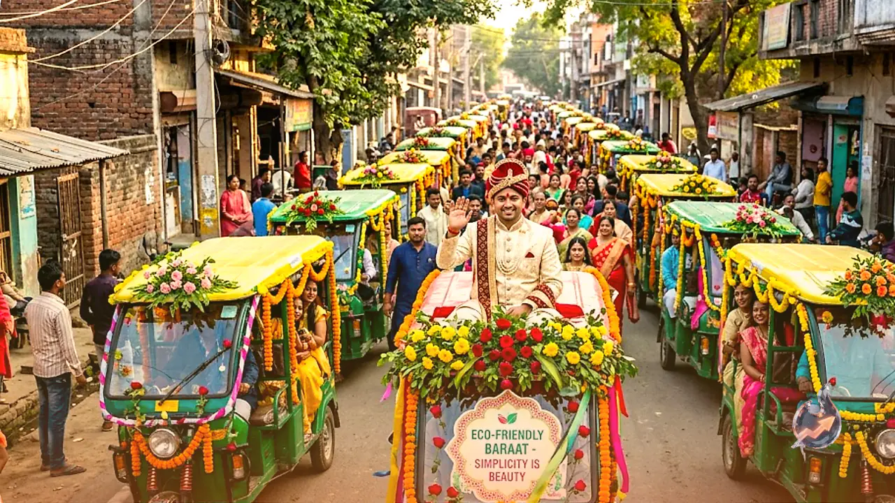 Ditching Luxury Cars, Lakhimpur Kheri Groom Leads Wedding Procession on 20 Flower-Decorated E-Rickshaws to Champion Simplicity and Eco-Awareness