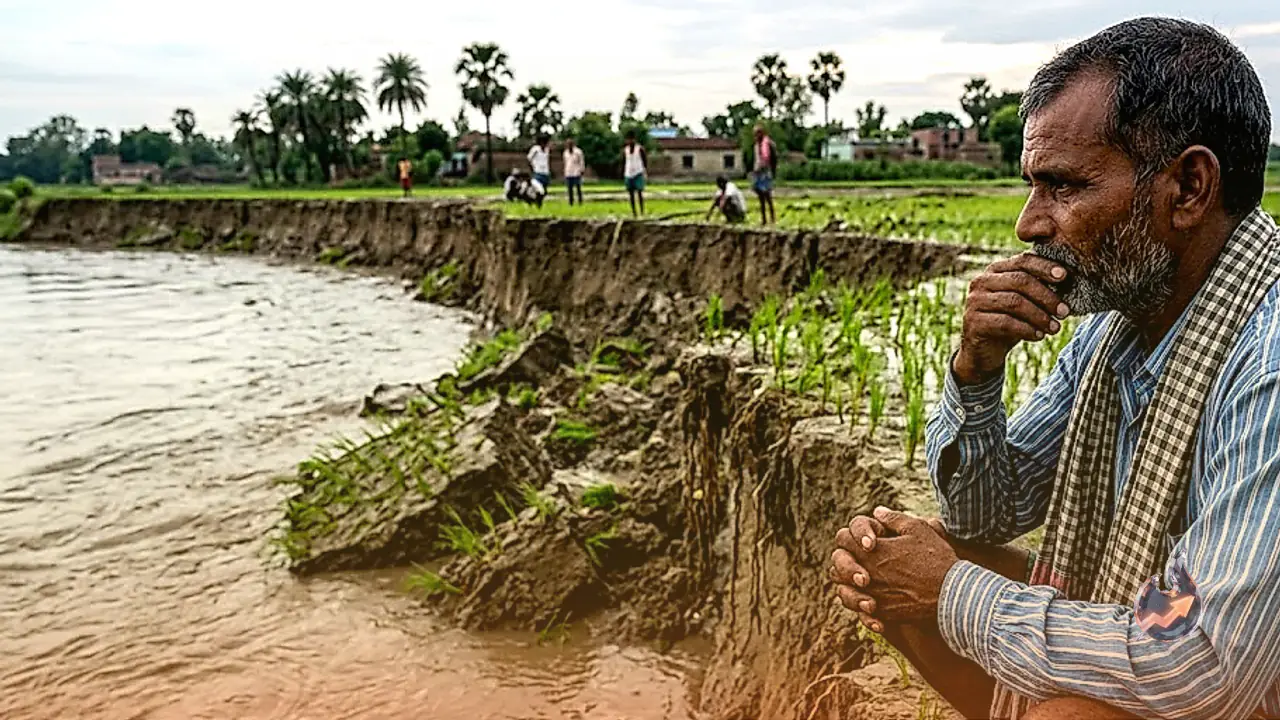 Riverbank Erosion Sweeps Away 3 Acres of Paddy in Lakhimpur Kheri, Leaving Farmer Ram Bahadur Distressed Over Daughter's Wedding
