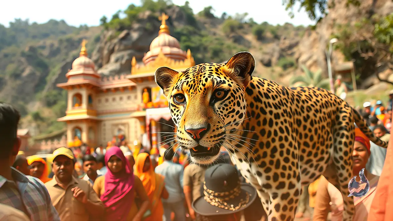 Leopard Spotted Guarding Hills Around Angai Mata Temple in Pali During Navratri, Devotees Revere Wild Animal as Sacred Protector