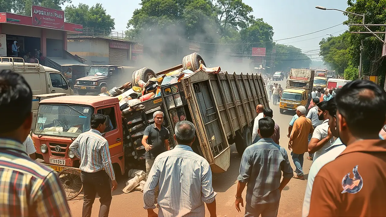 Liquor Truck Overturns in Araria Triggering Scramble Among Locals, Driver Flees