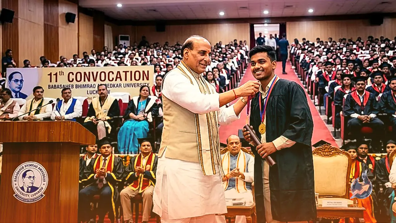 Mau Student Monu Kumar Tops M.Sc. at Ambedkar University Lucknow, Awarded Gold Medal by Defence Minister Rajnath Singh