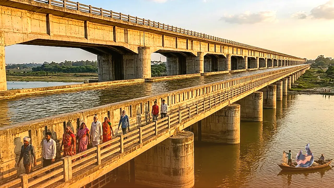 This bridge near Lucknow carries a canal above a flowing river, and it's India's longest aqueduct
