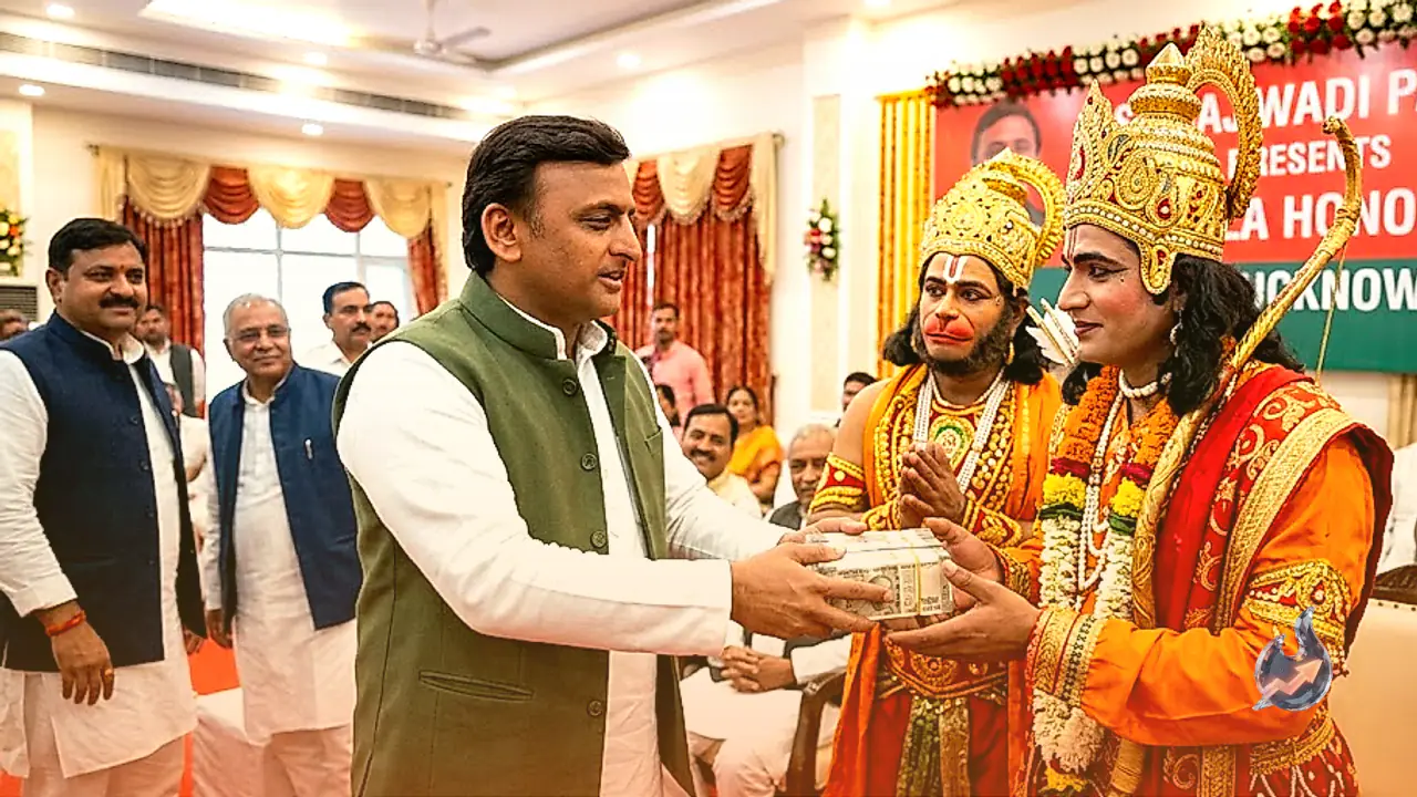 लखनऊ में समाजवादी पार्टी अध्यक्ष अखिलेश यादव ने रामलीला कलाकारों को सौंपा 51-51 हजार रुपये का चढ़ावा
