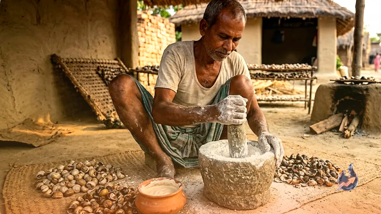 The Traditional 24-Hour Process Behind Creating Pan Lime in Madhubani