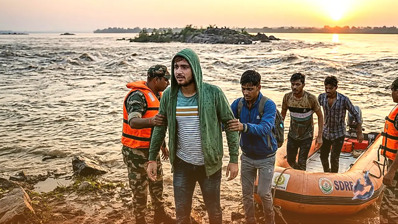 Nightlong Rescue Operation Saves 4 Youths Stranded on Island Amid Raging River Floods in Handikundi