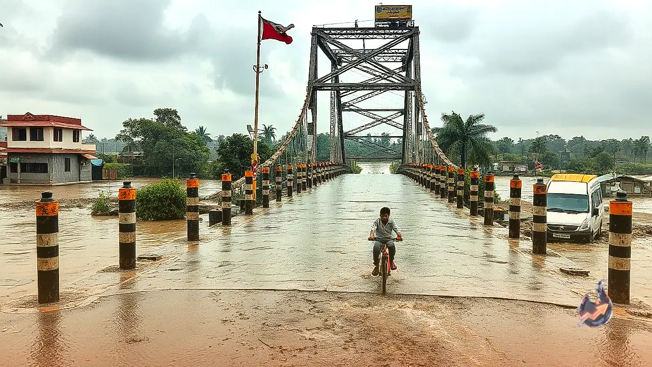 Youths Jump into Swelling Satna River as Minor Rides Cycle Across Barricaded Bridge in Madhya Pradesh