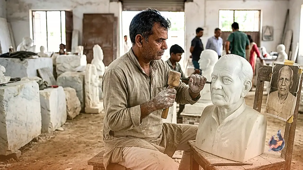 मकराना संगमरमर पर तस्वीरें उकेर रहे पलामू के संजीव, कोलकाता और कानपुर तक फैली हुनर की चमक