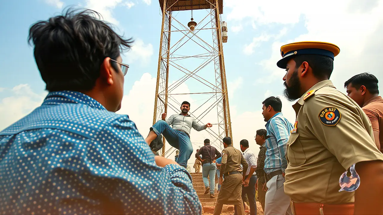 Man Climbs 130-Foot Mobile Tower in Hapur Over Marital Spat, Descends After Police Mediate