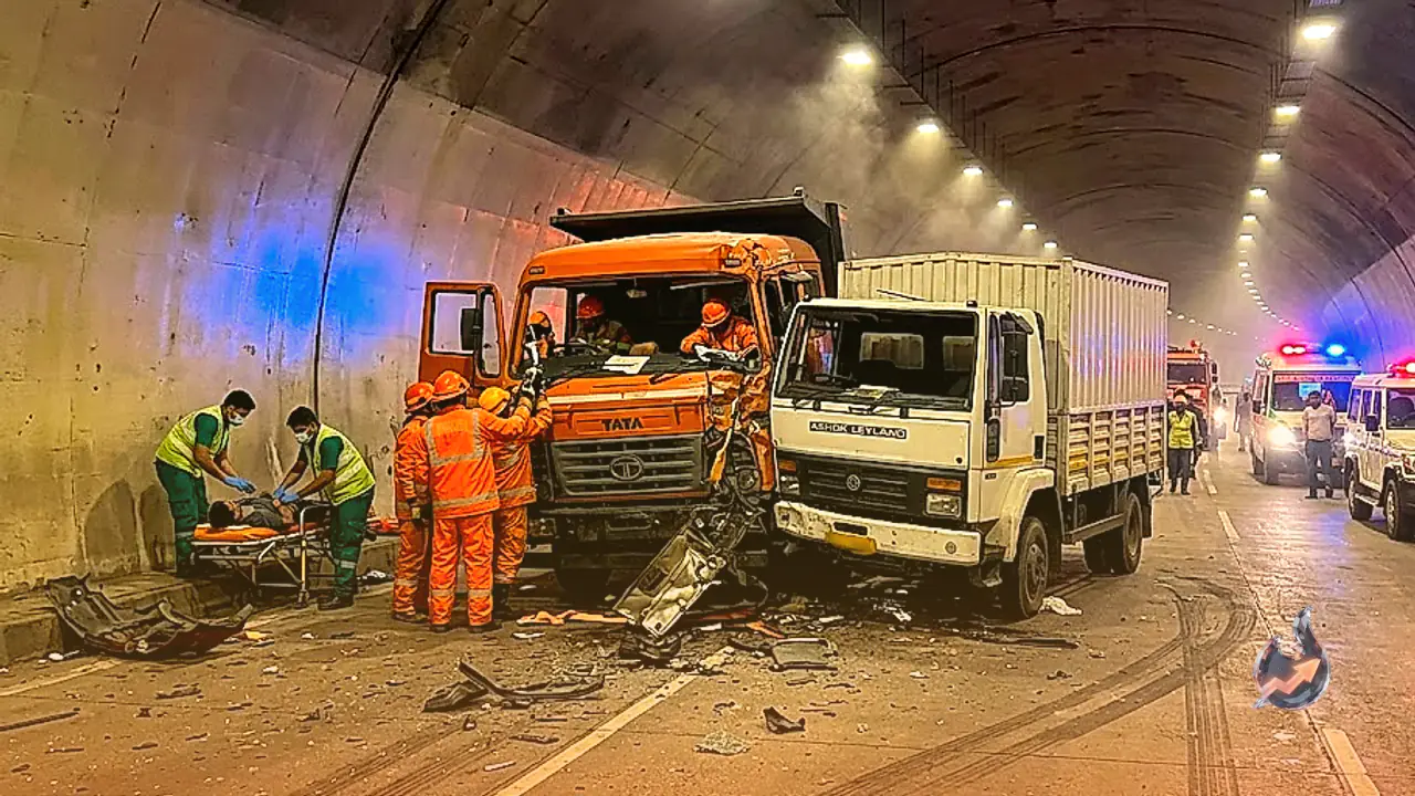 Tragic Collision Between Two Trucks Inside Hanogi Tunnel on Manali-Kiratpur Fourlane Leaves 3 Dead and 8 Injured
