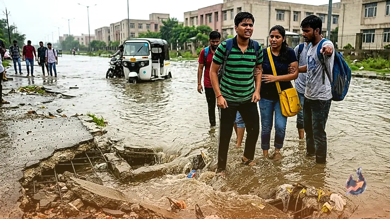 Early Monsoon Rains Flood Greater Noida Education Hub as Dilapidated Roads and Clogged Drains Menace Over Fifty Thousand Students