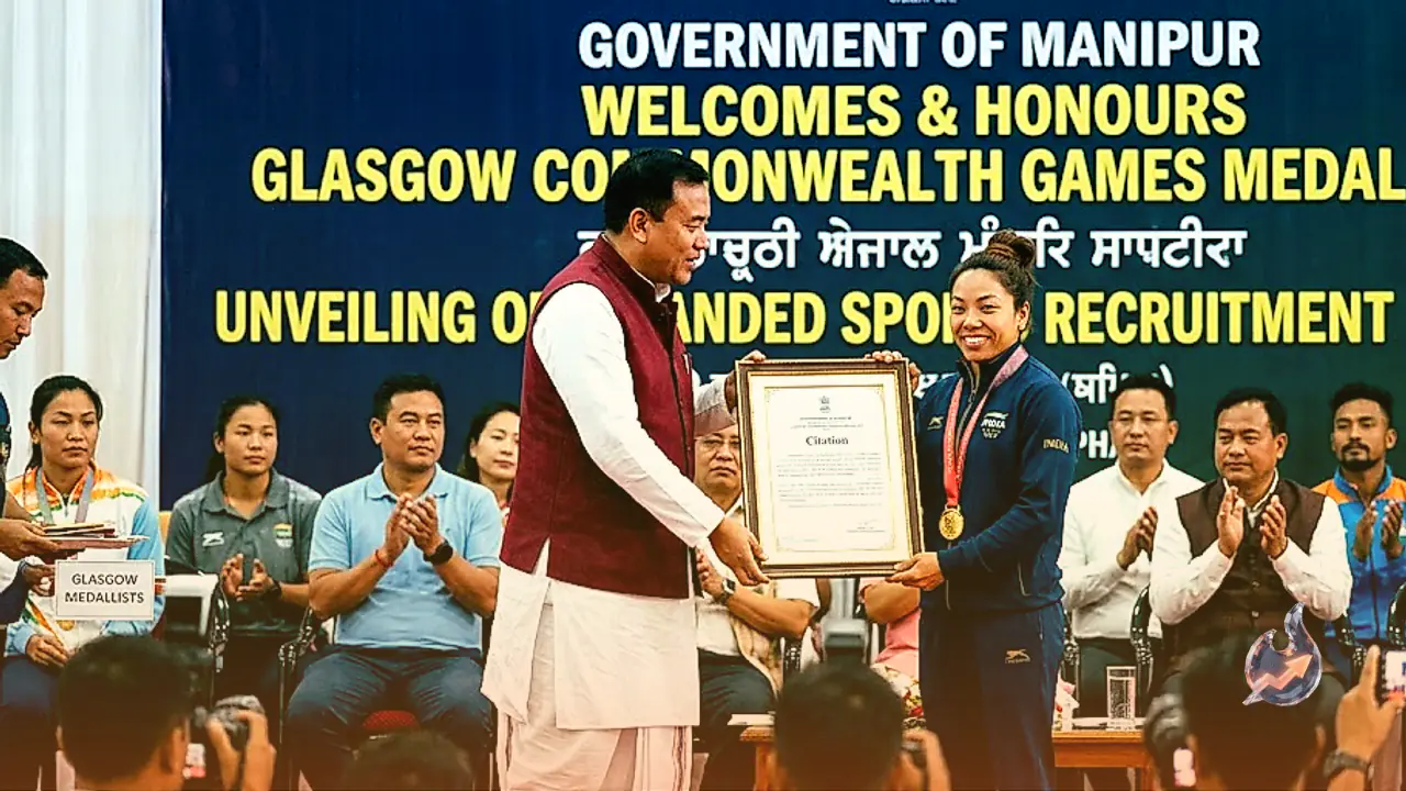 मणिपुर ने नई खेल भर्ती नीति का किया ऐलान, मीराबाई चानू और ग्लासगो खेलों के पदकवीरों का हुआ भव्य सम्मान